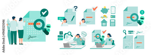 Happy young couple reviewing legal agreement with artificial intelligence technology to prevent risks and signing contract at home for financial security and smart living lifestyle protection