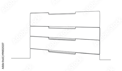 Flush Drawer Pulls. Minimalistic one-line drawing minimalist drawers with integrated handles, continuous single black line on white background, simple outline