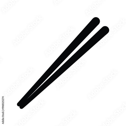 Symmetrical image of two black chopsticks diagonally aligned on a white background