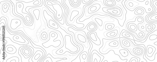 Topographic map contour lines pattern with thin grey strokes on a white background representing elevation and geographic terrain data visualization