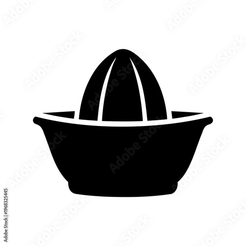 A black and white illustration of a citrus juicer for food preparation