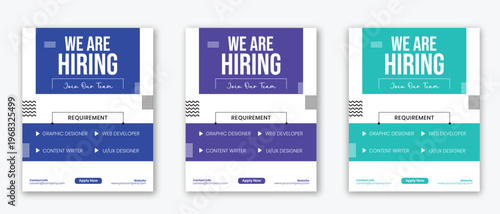 We are hiring recruitment social media banner template with bold typography modern layout job vacancy announcement for graphic designer web developer content writer ui ux designer 