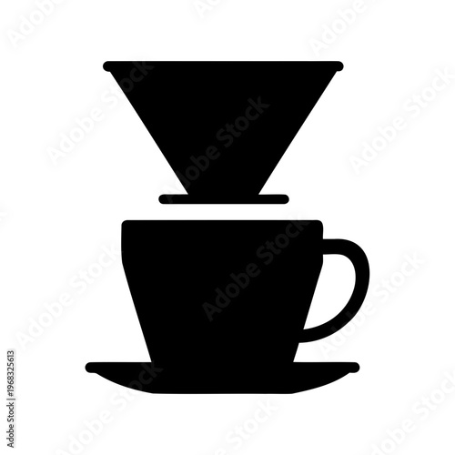 Simple minimalist icon illustration of a coffee pour over device and cup