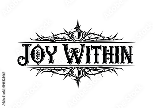 Joy Within. lettering and all elements in black. Vector style. AWhite background. Pure white background. Perfect isolation and visual consistency. Funky