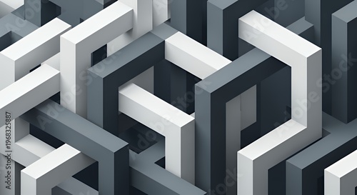 Obraz na płótnie 幾何学的なブロックが複雑に連なるモノトーンの3D抽象背景