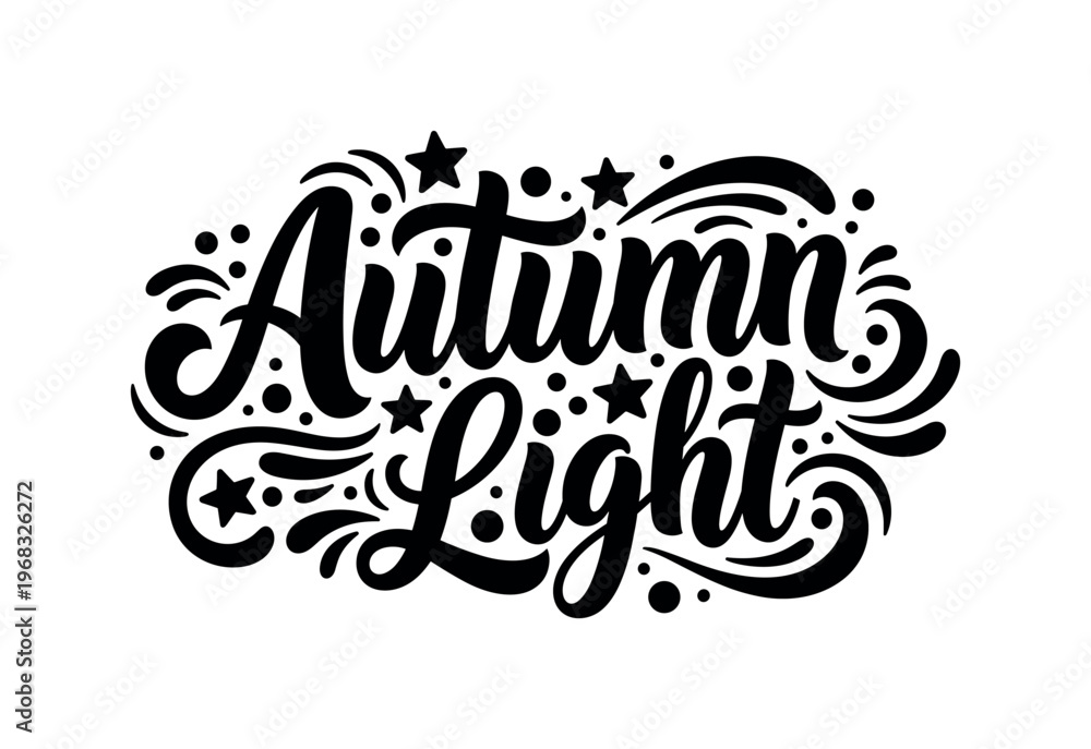 Fototapeta premium Autumn Light. lettering and all elements in black. Vector style. AWhite background. Pure white background. Perfect isolation and visual consistency. Funky