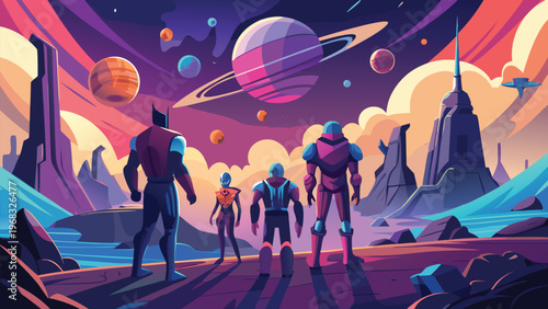 Space Adventure Sci Fi Celebration Vector Illustration