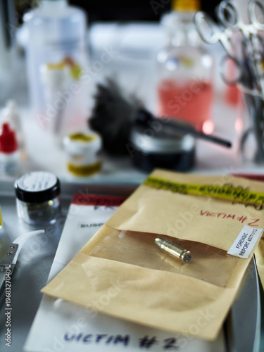 Criminalistic Laboratory, Bullet shell analysis, conceptual image