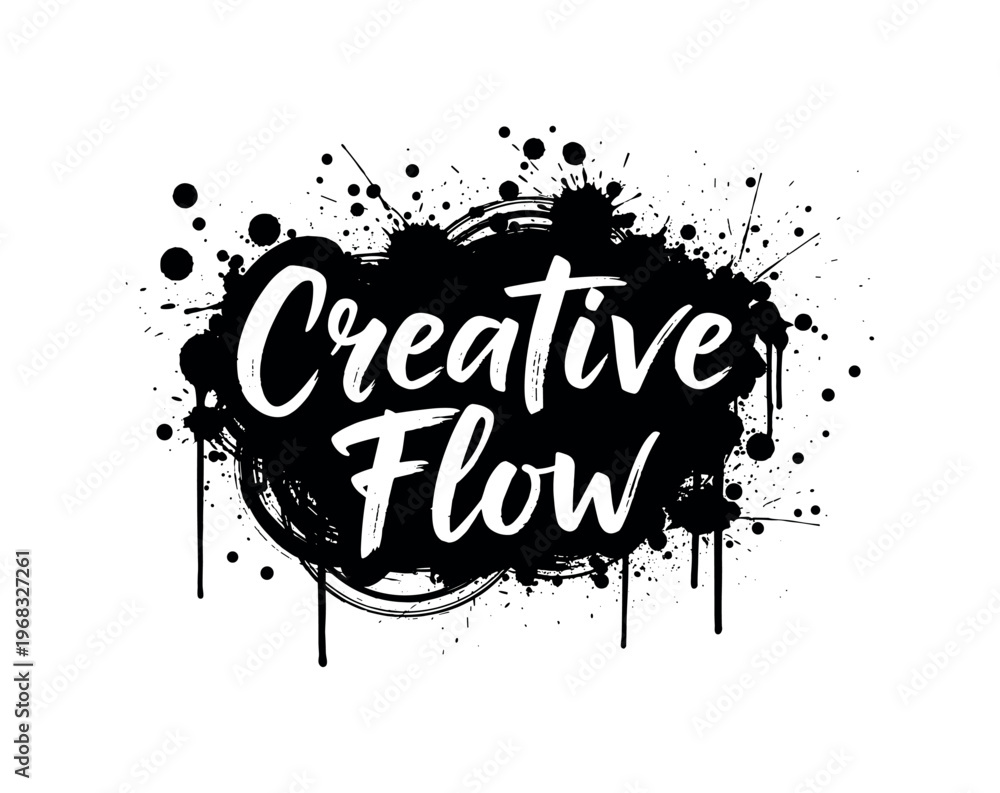 Fototapeta premium Creative Flow. lettering and all elements in black. Vector style. AWhite background. Pure white background. Perfect isolation and visual consistency. Dynamic