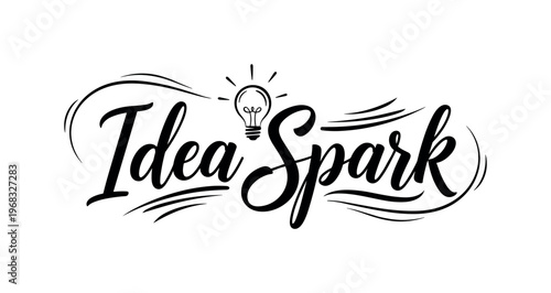 Idea Spark. lettering and all elements in black. Vector style. AWhite background. Pure white background. Perfect isolation and visual consistency. Elegant