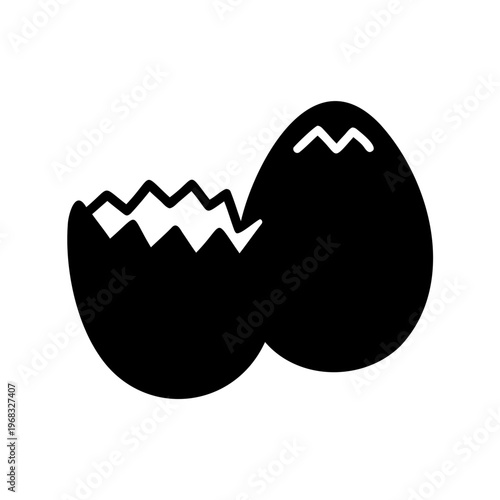 Cracked egg with jagged edge and one whole egg on a white background