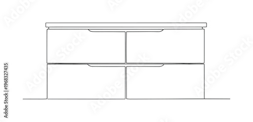 Cabinet Grooves. Minimalistic one-line drawing drawers with hidden recess handles, continuous single black line on white background, simple outline style, no