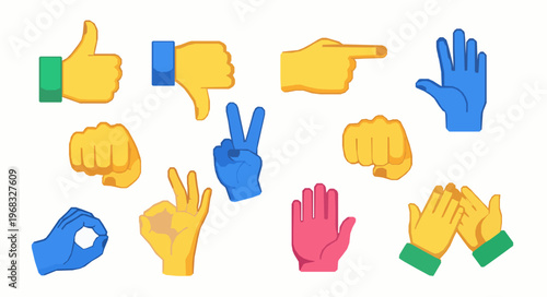 Cartoon hands emoji icon set vector gestures symbols EPS10 isolated on white