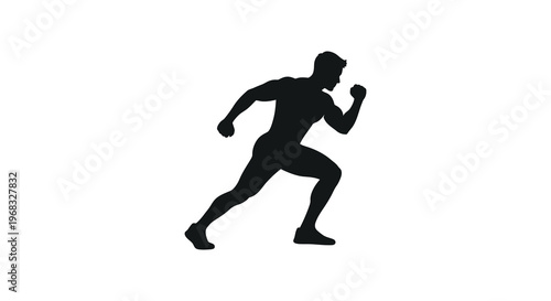 A dynamic man running forward depicted in stark black silhouette