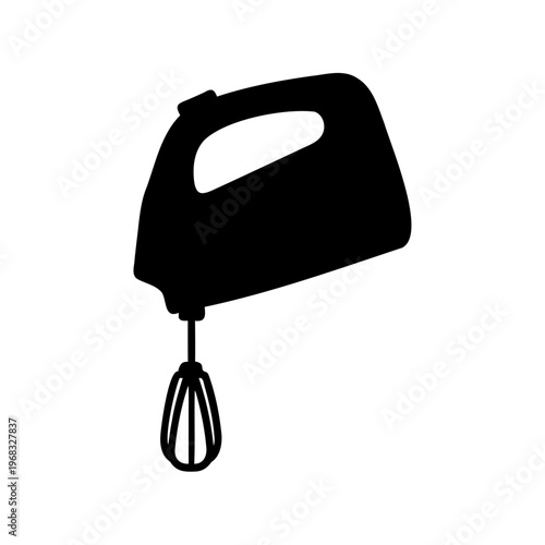 Black and white illustration of an electric hand mixer, minimalistic design