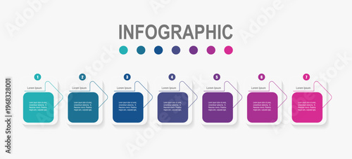 For business concept with 7 steps infographics, multicolor rectangle shape with  label, design for workflow layout, diagram, annual report, web design. vector illustration
