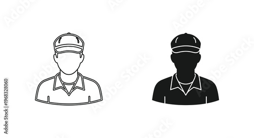 Two portraits of men wearing caps one a detailed outline silhouette