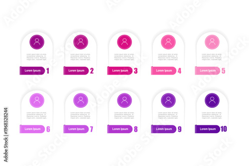 For business concept with 10 steps infographics, rectangle shape with multicolor label, design for workflow layout, diagram, annual report, web design. vector illustration