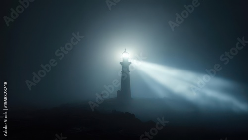 Lighthouse beacon in thick fog