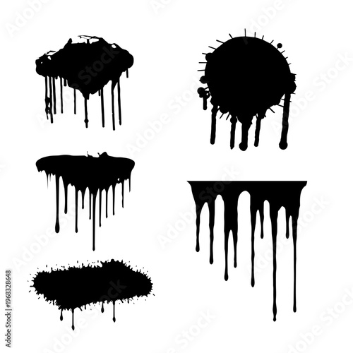 Grunge Brush Strokes, Ink Splashes and Spray Graffiti Set – Dripping Frames, Text Boxes and Abstract Vector Elements Collection