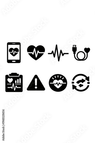 Cardiology Health Monitor Icons Set With Heartbeat And Medical Symbol