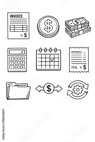 Business Icons Set Showing Finance And Accounting Concepts Like Invoice And Money