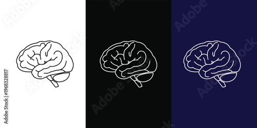 Minimal Brain Line Icon Set – Clean Outline Human Mind Symbol for UI UX Designers, Psychology Apps, Medical Interfaces and Creative Branding
