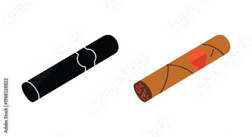 Illustration of a cigar with color and black silhouette