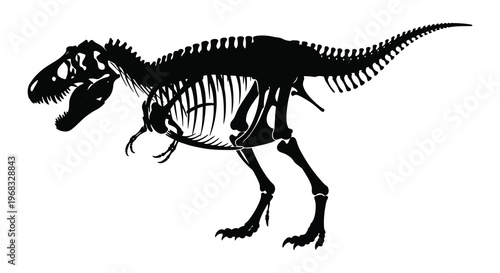 Tyrannosaurus rex skeletal structure shown in a dark silhouette