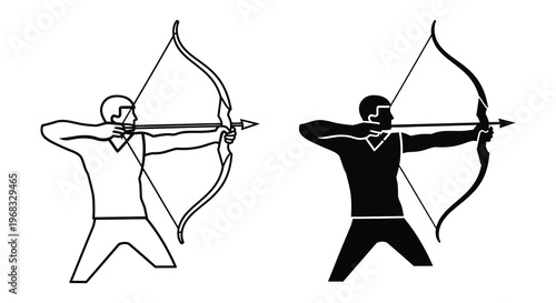 Archer preparing to shoot with a bow and arrow black silhouette