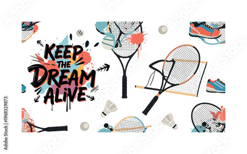 Keep the Dream Alive. lettering and all elements in black. Vector style. AWhite background. Pure white background. Perfect isolation and visual consistency.