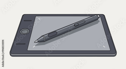 Stylus pen on tablet screen closeup.