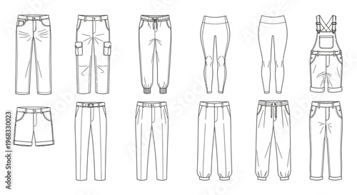 Variety of different pants and shorts.