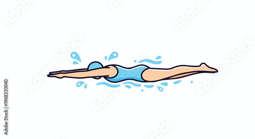 Artistic depiction of a person gracefully swimming the freestyle stroke with water splashes and a white background