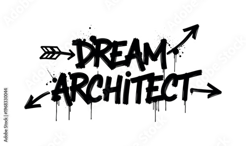 Dream Architect. lettering and all elements in black. Vector style. AWhite background. Pure white background. Perfect isolation and visual consistency. Dynamic