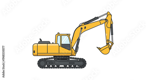 Yellow excavator machine with tracks.