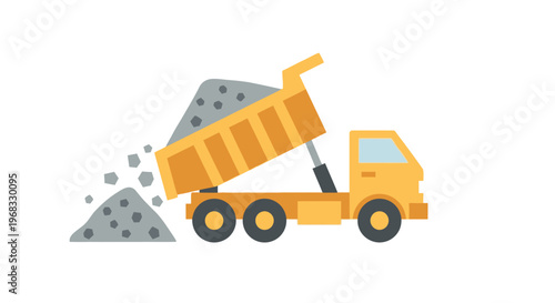 Yellow dump truck with black wheels.