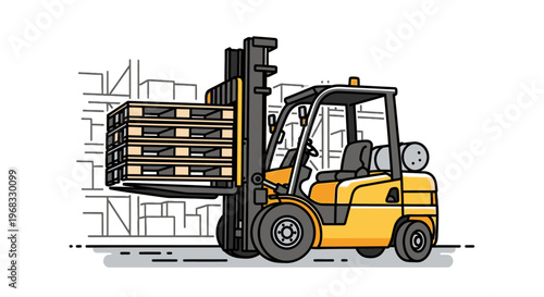 Yellow Forklift with Loaded Pallet.