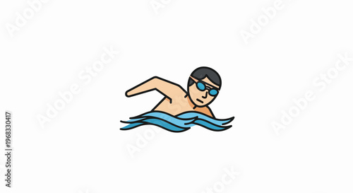 Stylized illustration of a swimmer in action, depicted with bold outlines and vibrant colors against a clean white background