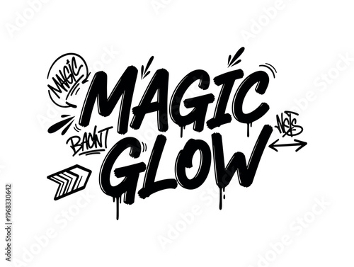 Magic Glow. lettering and all elements in black. Vector style. AWhite background. Pure white background. Perfect isolation and visual consistency. Dynamic