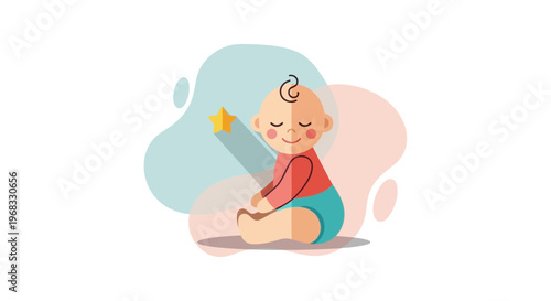 Cute baby sitting and holding a yellow object.