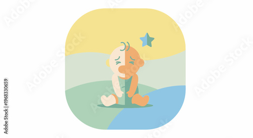 Cute baby sitting peacefully in soft pastel colors.