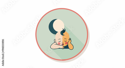 Cute Sleeping Baby Under Moon Icon.