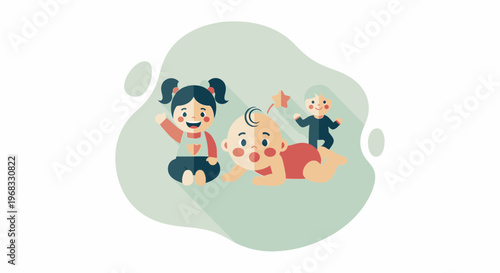 Cute cartoon children playing together happily.