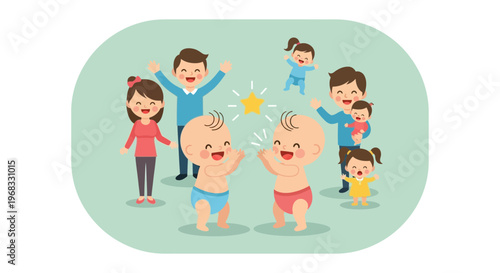 Happy Twin Babies with Joyful Family Celebration.