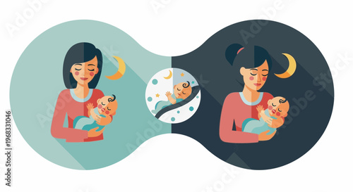 Mother and Baby Day and Night Care Illustration.