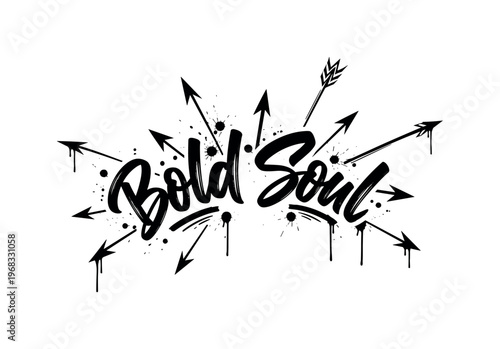Bold Soul. lettering and all elements in black. Vector style. AWhite background. Pure white background. Perfect isolation and visual consistency. Dynamic