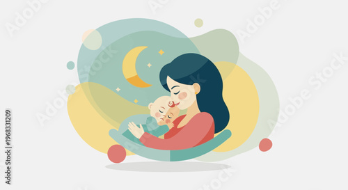 Mother holding her baby tenderly at night 1.