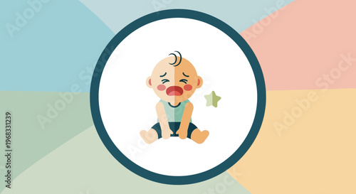 Sad Crying Baby Icon Illustration.