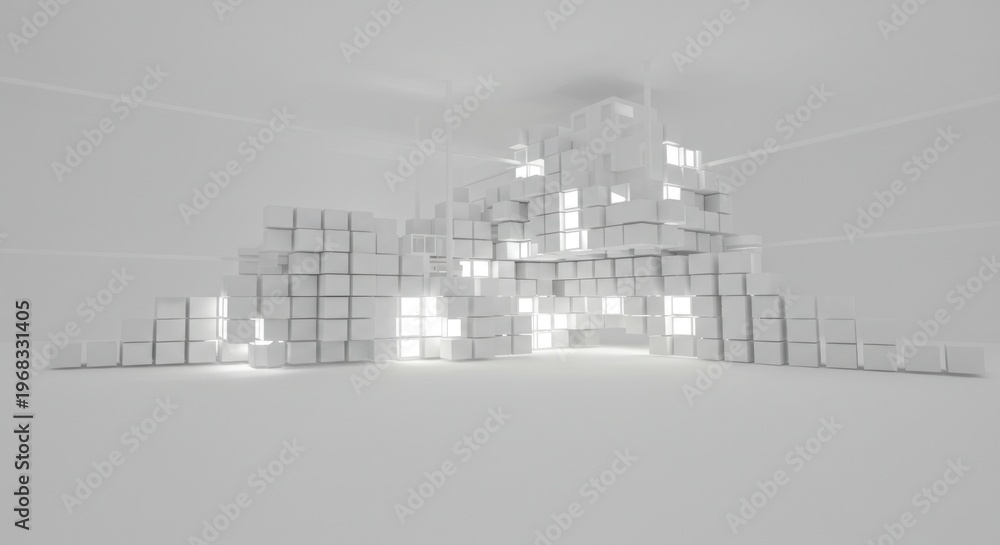 Obraz premium Abstract composition of illuminated cubes on white background